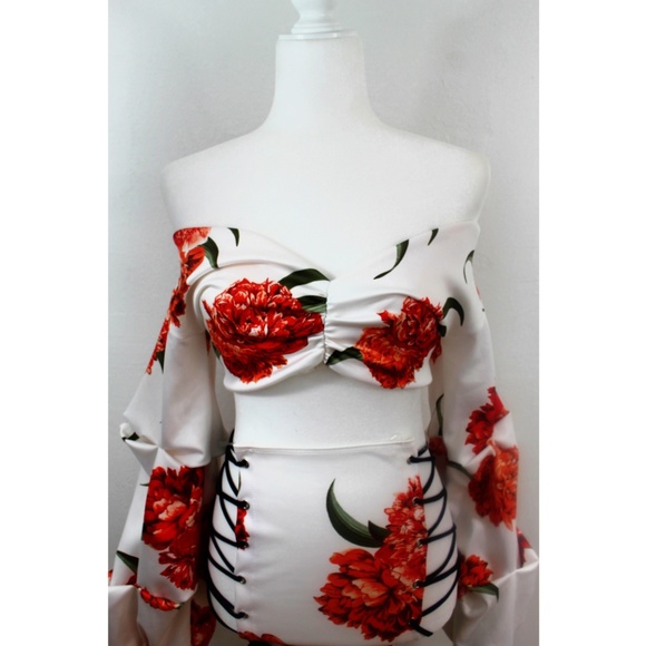 Two-Piece Flower Print Silk Top with Skirt Set - Picture 4 of 8